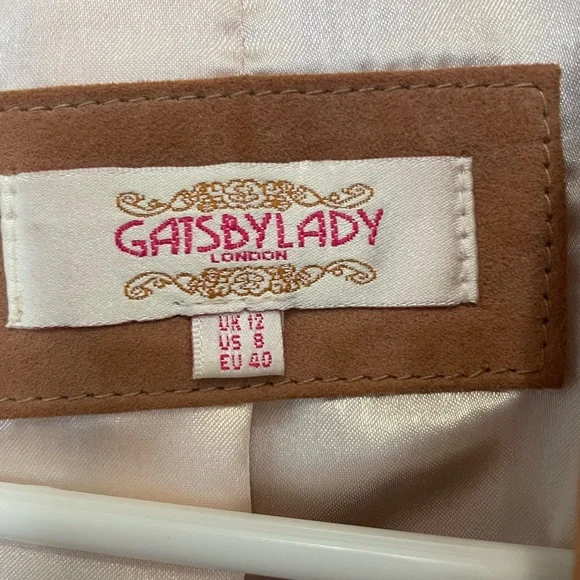 GatsbyLady London 100% Lamb Leather Cropped Moto Jacket Tan and Gold Hardware - Picture 3 of 13